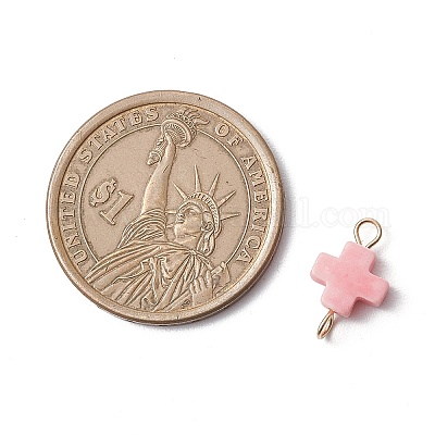 Подвески-крестики розового цвета с синтетическим коралловым оттенком PALLOY-JF04222-02-1