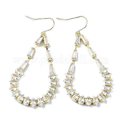 Серьги с подвесками из латуни в форме каплевидного паве с цирконием и микропаве EJEW-D098-23G-1