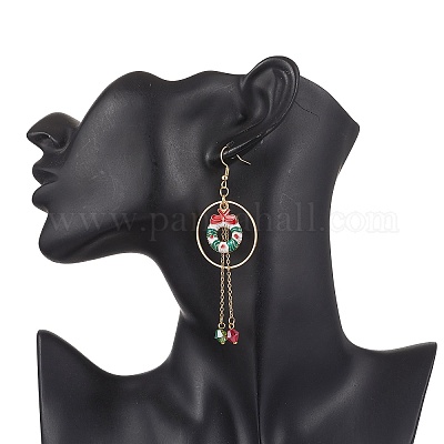 6 пара 6 стильных серег-подвесок из сплава и эмали с рождественской тематикой EJEW-JE06560-1