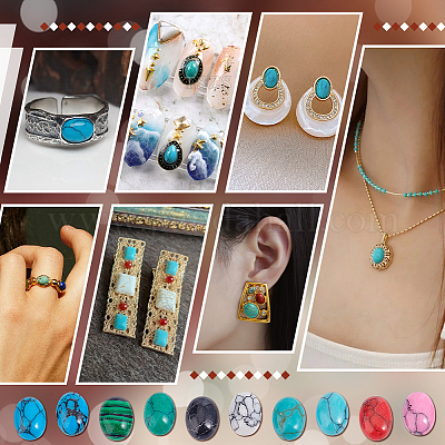 70 шт. 10 стиля овальных синтетических кабошонов из бирюзы и синтетического малахита&nbsp;G-PH0002-68-1