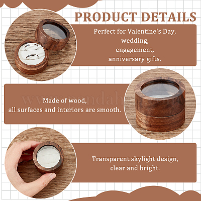Круглые деревянные коробочки для обручальных колец CON-WH0093-03B-1