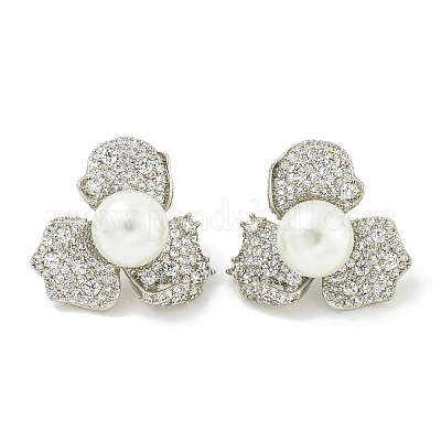 Серьги-гвоздики из латуни с микропаве из прозрачного кубического циркония EJEW-H014-13P-01-1