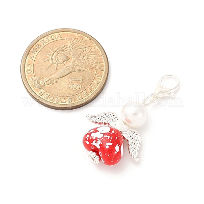 Подвеска в форме сердца ангела из акрила и стеклянного жемчуга HJEW-JM04212-02-1