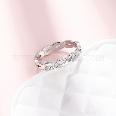 Женские кольца-волны из нержавеющей стали 304 с прозрачным кубическим цирконием RJEW-Z115-02P-1