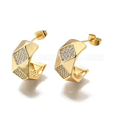 Женские серьги-гвоздики из латуни с микропаве и прозрачным кубическим цирконием EJEW-U056-05B-G-1