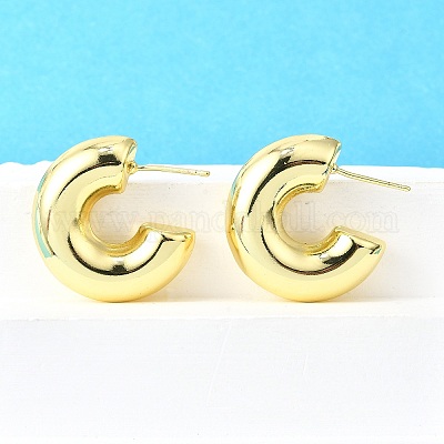 Серьги-гвоздики c-образной формы из латуни с реечным покрытием EJEW-G288-32D-G-1