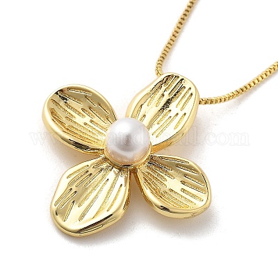 Ожерелья с подвеской из цветочной латуни и жемчугом для женщин NJEW-S385-06A-G-1