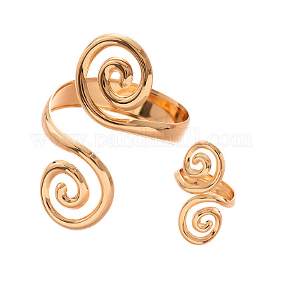 Наборы браслетов-манжет и колец-манжет из сплава с двойным завитком FS-WGA6312-01-1