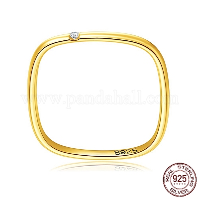スターリングシルバーのスクエアリング925個 ファッションの薄いリング マイクロパヴェクリアキュービックジルコニア ゴールドカラー 内径：17.3mm