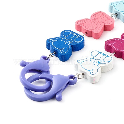 Бусы из натурального окрашенного дерева с принтом слона NJEW-JN03527-1