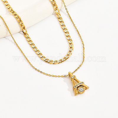 Элегантные двухслойные ожерелья с подвеской в виде башни из нержавеющей стали 304 CV2923-1