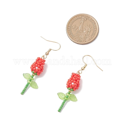 Серьги-подвески в виде цветка из нержавеющей стали и стекла EJEW-MZ00574-1