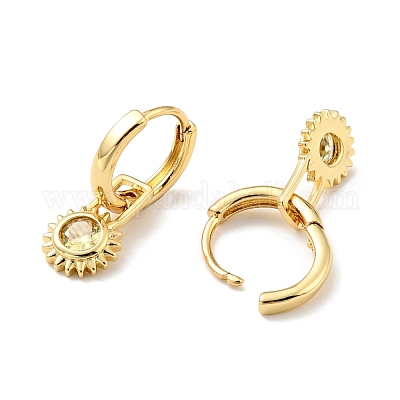 Серьги-кольца с подвесками в форме солнца из желтого кубического циркония EJEW-C028-17G-1