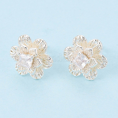 Серьги-гвоздики с прозрачным паве из латуни с кубическим цирконием KK-T077-19S-1