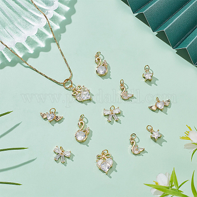 12 шт. 6 стиля латунные подвески с микропаве и кубическим цирконием ZIRC-WR0001-08-1