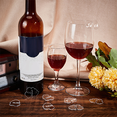 BENECREAT 50 pz Ciondoli per Vino In Acrilico, Etichette per Bicchieri Da Vino Rotondi Neri, Marcatori Vuoti per Cocktail, Champagne, Etichette per Calici Da Vino Alla Rinfusa per Cene di Festa