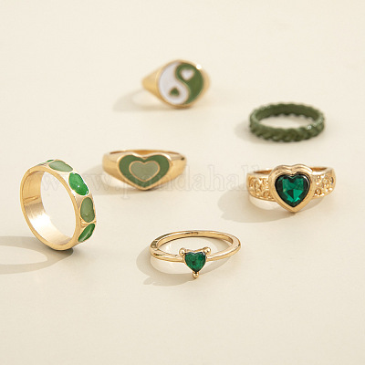 6 комплект колец для женщин из сплава «сердце» и «инь-ян» WG67DEB-01-1