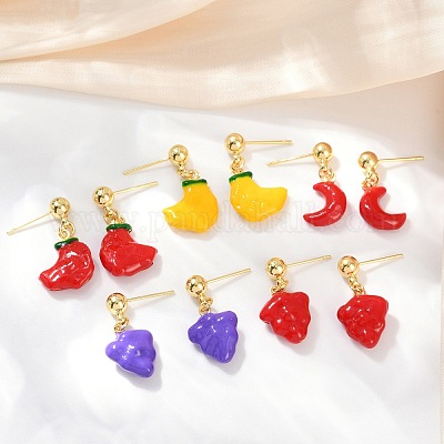 Серьги-гвоздики с эмалью из латуни с фруктовой тематикой EJEW-Z115-06G-1