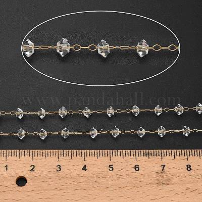 Цепочки-рондель ручной работы из нержавеющей стали 304 с бусинами из стекла CHS-B011-07G-1