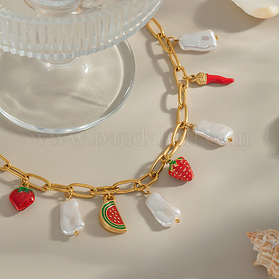 Женское ожерелье-скрепка с подвеской в виде цепочки-скрепки из нержавеющей стали Ocean 304 с красной эмалью VT2303-1