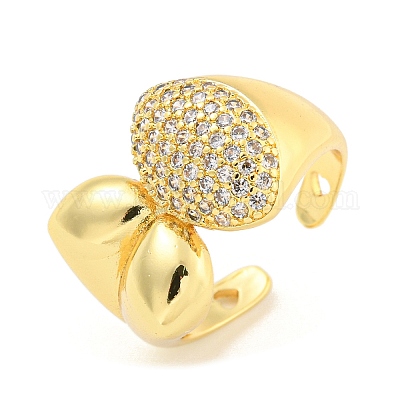 Овальное открытое кольцо-манжета с прозрачным фианитом RJEW-L121-042G-1