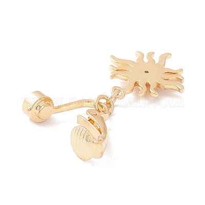 Кольцо для живота с подвеской в виде солнца со стразами&nbsp;LS-AJEW-F057-14G-1