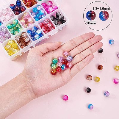 480Pcs Crackle Glass Beads 8mm Crystal Beads Glass Round Beads