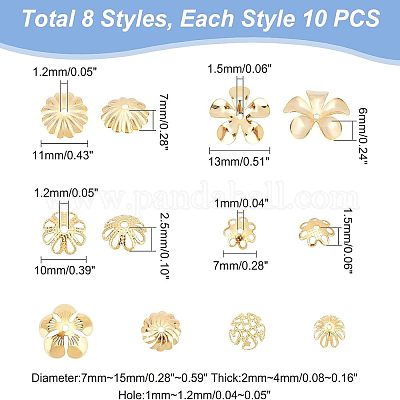 80 шт. 8 стильных колпачка для бусин из нержавеющей стали 304 STAS-UN0038-81-1