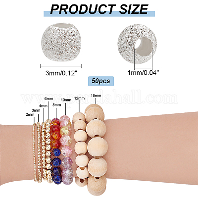 50 шт. круглые 925 бусины из стерлингового серебра с текстурой STER-PH0001-66-1