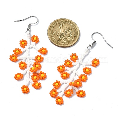 Серьги с подвесками из семян ручной работы EJEW-MZ00229-03-1