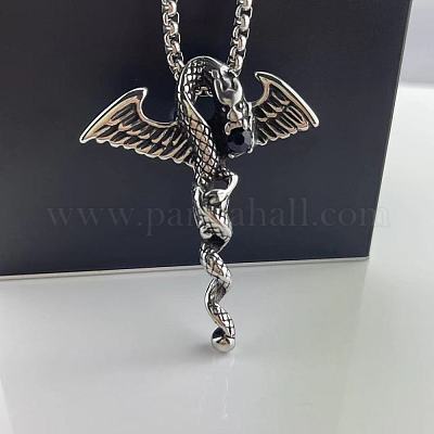 Винтажное ожерелье в стиле панк-хип-хоп для мужчин с подвеской в виде крылатого дракона из нержавеющей стали 304 с блестками и стразами IL6060-1