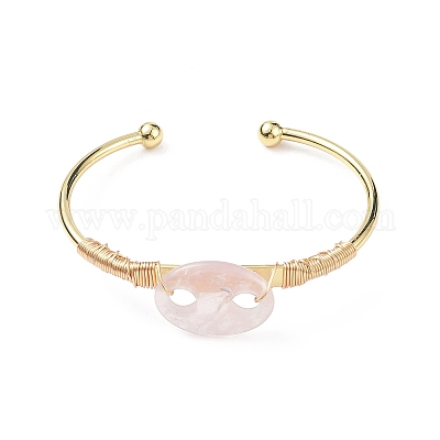 Натуральный розовый кварц кофе в зернах открытый браслет-манжета BJEW-G660-01G-01-1