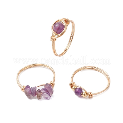 3 шт. 3 стиля перстней с натуральным розовым кварцем RJEW-JR00745-1