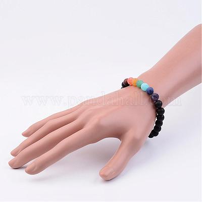 Браслеты из натуральных окрашенных и нагретых бусин черного агата и драгоценных камней BJEW-JB02510-01-1