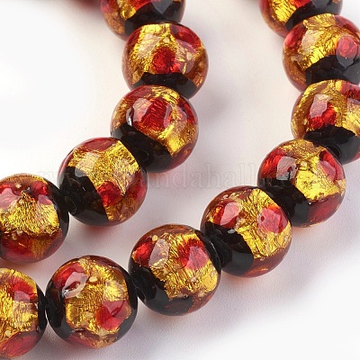 Ручная серебряная фольга стеклянные бусины Lampwork&nbsp;LAMP-P051-G06-10mm-1