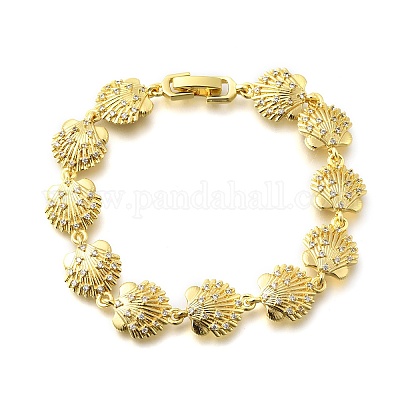 Летние пляжные браслеты-цепочки из латуни с микропаве из прозрачных кубических цирконий в форме ракушки BJEW-C118-02B-G-1