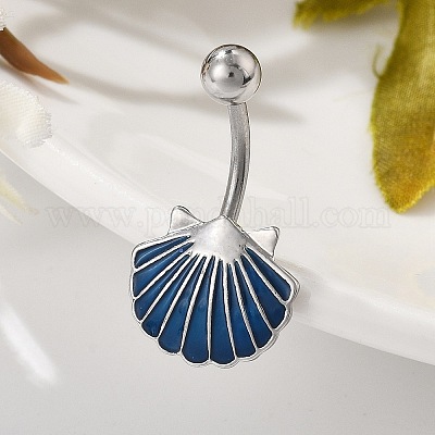 Кольца для живота в форме изогнутой штанги из сплава с эмалированной ракушкой AJEW-R007-02P-1