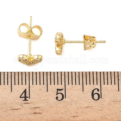 Серьги-гвоздики из латуни с микро-паве и прозрачным фианитом в форме сердца EJEW-Z144-11G-1