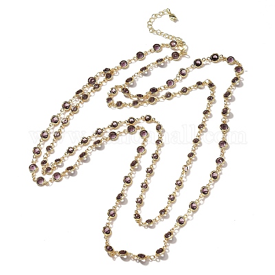 Латунные фиолетовые кубические цирконии плоские круглые звенья двухслойные ожерелья NJEW-C070-01A-G-1