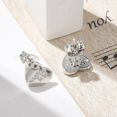 Серьги-гвоздики из латуни с микропаве из прозрачного кубического циркония EJEW-K299-01P-F-1