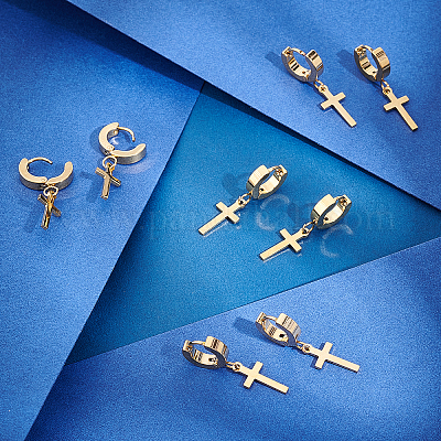 6 пара серег-колец из нержавеющей стали 304 с крестообразным креплением EJEW-UN0001-91-1