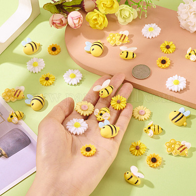 80 шт. 8 стиля кабошонов из смолы пчелы и цветы RESI-TA0004-24-1