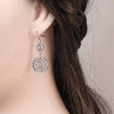 Серьги-подвески из латуни в стиле бохо с прозрачными кубическими цирконами FS-WGE026E-01-1