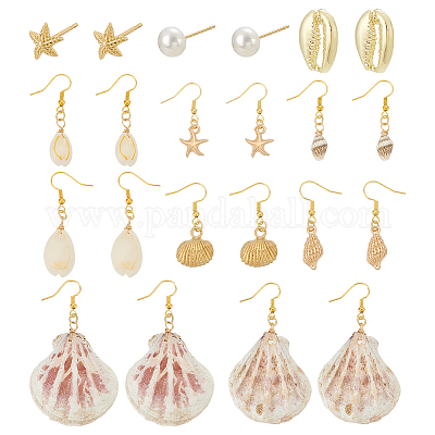 10 пара сережек-подвесок из сплава и латуни и наборы сережек-гвоздиков EJEW-PH01451-1