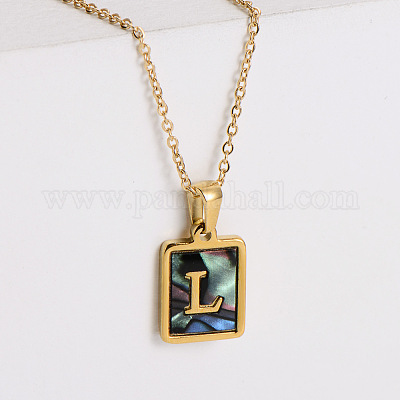 304 нержавеющая сталь паве натуральный ракушка пауа прямоугольные инициальные подвески ожерелья для женщин FS-WG38E89-12-1
