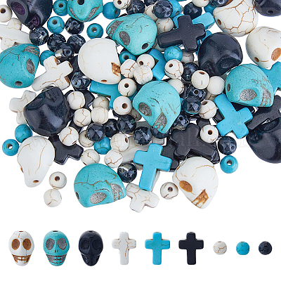 180 шт. 9 вида синтетических бирюзовых бусин G-FI0001-21-1