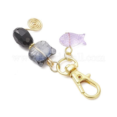 Стеклянные подвесные украшения в виде кошек и рыб HJEW-JM03530-1