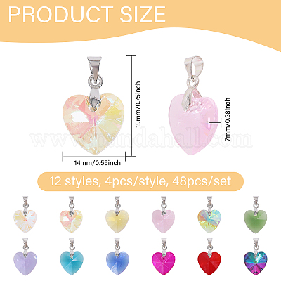 48шт 12 стиля стеклянные подвески в форме сердца PALLOY-GO00029-1