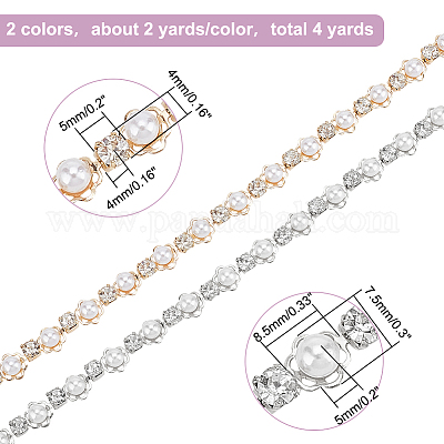 4 ярд 2-х стилевых цепочек со стразами и бусинами из АБС-пластика в виде жемчуга LCHA-NB0001-01-1