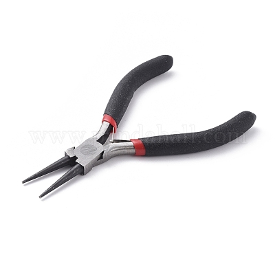 PandaHall 1 Plier Jewlery Pliers, Round Nose Pliers, Polishing, Black, Carbon-Hardened Steel, About 12.5cm Long